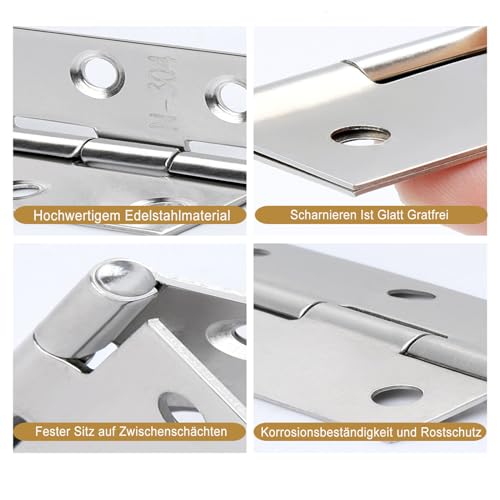 12 Stück Scharniere Klappbar, 38mm × 28mm Edelstahl Scharnier Klavierband Scharnieren Klein Scharnierband für Türen Fenster Schränke mit 48 Stück Schrauben