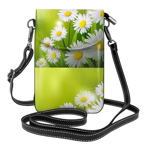 Pochette téléphone marguerites en cuir PU avec porte-cartes