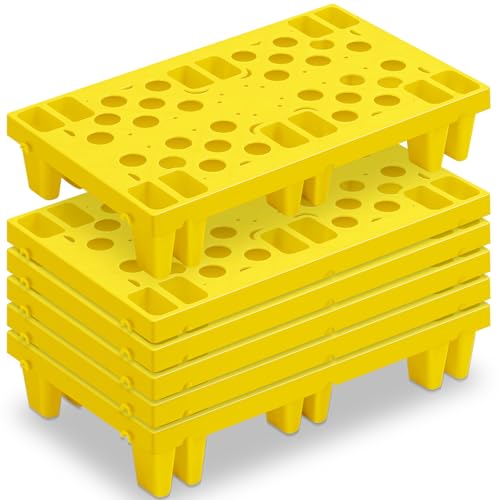 Singhoow 6 Pcs Plastic Pallets for Basement Storage Nestable Moisture Waterproof Lightweight Floor Pallets with Breathable Grid for Indoor Outdoor Supermarket Warehouse (19.6 x 11.8 x 3.9 Inch,Yellow)