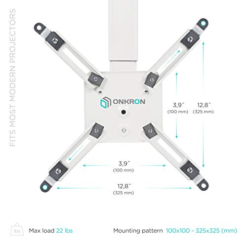 ONKRON Universal Ceiling Projector Mount Height Adjustable Mounting Bracket up to 22 LBS White K3A