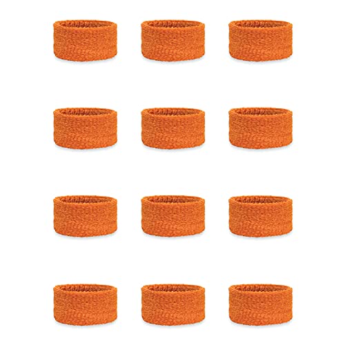 Couver Kids 1-Inch Slim Sweatbands 12 Pieces Bulk Pack - Light Orange Cotton Terry Cloth Wristband for School, Church, YMCA Activities or evens