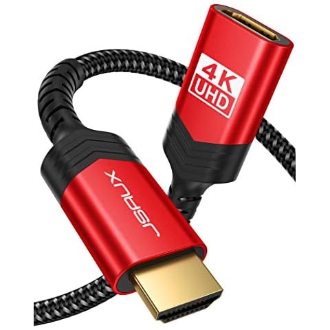 JSAUX HDMI Extension Cable, 2M 4K@60Hz HDR High Speed HDMI 2.0 Extender HDMI Male to Female Lead Support 3D, 18Gbps, ARC, Ethernet Compatible for TV Stick, Roku Fire Stick, Blu-Ray, PS3/PS4 - Red Cover