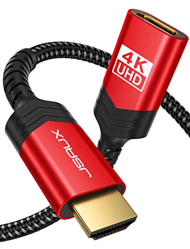 JSAUX HDMI Extension Cable, 2M 4K@60Hz HDR High Speed HDMI 2.0 Extender HDMI Male to Female Lead Support 3D, 18Gbps, ARC, Ethernet Compatible with TV Stick, Roku Fire Stick, Blu-Ray, PS3/PS4 - Red