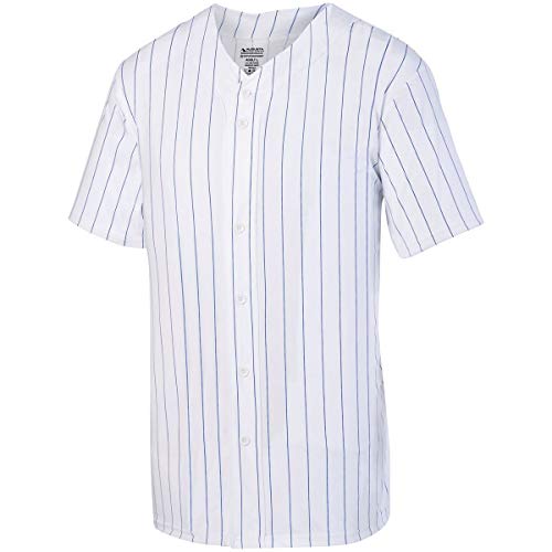 Augusta Sportswear Men s Augusta Pinstripe Full Button Baseball Jersey, White Royal, Small
