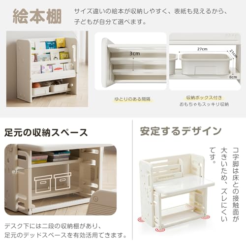 SOFTSEA 折りたたみキッズデスク チェア 絵本棚 セット 3点セット 多機能 絵本ラック おもちゃ収納 学習机 勉強机 幼児デスク ホワイトボード付き 角度調整天板 折りたたみテーブル 椅子付き コンパクト 子供用 お絵かきデスク 省スペース 知育家具 HDPE素材 [5]