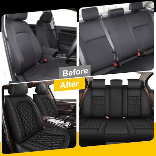 Image of Car Seat Covers for Mazda CX-90 2024-2026 2027 Full Set Faux Leather | Waterproof Breathable Scratch Resistant 360 Wrap Airbag Compatible Easy Clean (5 Seats,Black)