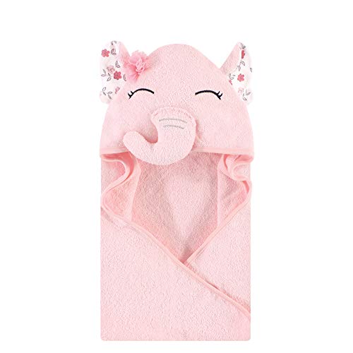 Image of Hudson Baby Unisex Baby Cotton Animal Face Hooded Towel, Floral Pretty Elephant, One Size