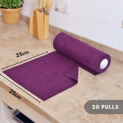 Image of Microfiber Tearable Cleaning Cloth Roll - 20 Pulls | Reusable, Super Absorbent, Easy to Tear | Ideal for Kitchen, Car, Electronics, and More | 180 GSM (Purple)