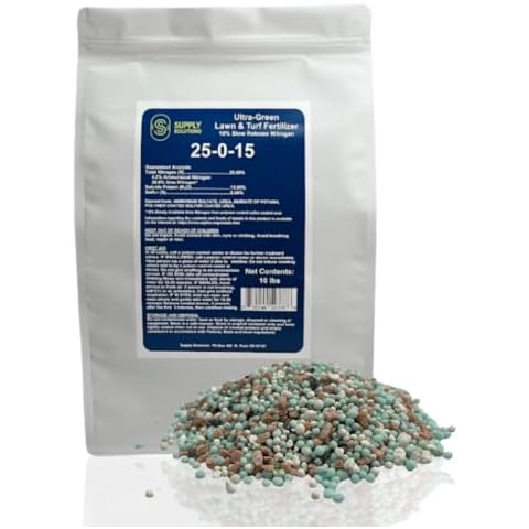 Supply Solutions 25-0-15 Ultra Green Lawn and Turf Fertilizer - 16% Slow Release Nitrogen - Promotes Lush, Green Lawns and Strong Root Growth, Reduces Mowing Frequency (10 Pounds) Cover
