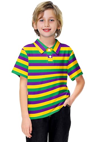 Image of AOBUTE Kids 4th of July Polo American Flag Short Sleeve Button Down Shirts Tops 3-14 Years