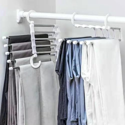 Kit 2 Cabides para Calças Retráteis Dobrável 5 em 1 Aço Inox Multifuncional