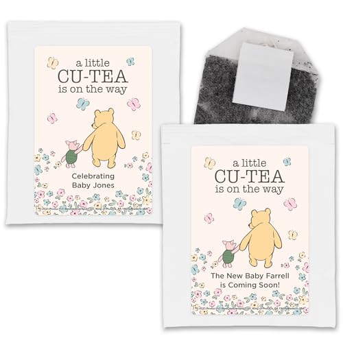 Pooh Baby Shower Favors, Baby Shower Tea, A Little Cu-Tea is on the Way, Pooh and Piglet (Set of 30)
