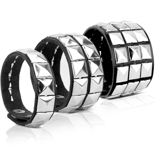 Studded Leather Bracelet for Men & Women - Punk, Gothic & Grunge Accessories - 3 Packs