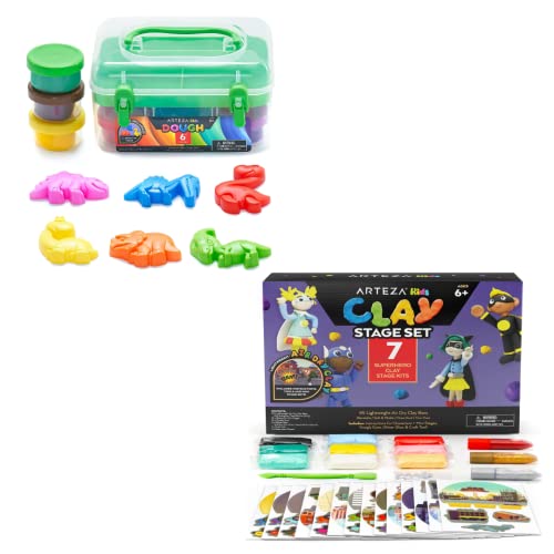 Product Image Arteza Kids Air Dry Clay, 42 Bars, Superhero Stage Modeling Clay Kit And Arteza Kids Play Dough, 6 Dinosaur Molds, 6 Colors, Art Supplies For Kids Crafts #TOP13
