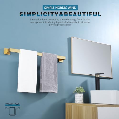 Image of KOKOSIRI 24-Inch Single Towel Bar, Bathroom Kitchen Towel Holder, Wall Mounted SUS304 Stainless Steel Towel Rack, Brushed Gold, B4003BG-L24