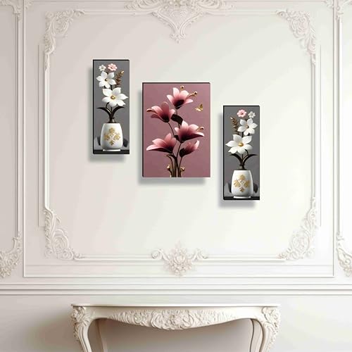 Image of SAF flower pot wall painting for Wall Decoration - Set Of 3, 3d modern art Painting for Living Room Large Size with Frames for Home Decoration, Hotel, Office Paintings 30.48 cm x 50.8 cm JM36037