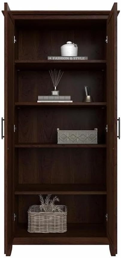 Bush Furniture Key West Tall Kitchen Pantry Cabinet with Doors and Shelves in Bing Cherry, Freestanding Cupboard for Food and Dinnerware Organization