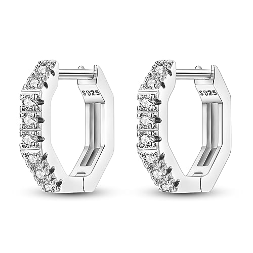 Hapour 925 Sterling Silver Hoop Earrings for Women and, Hypoallergenic Huggie Earrings with Platinum Cubic Zirconia, Diamond Jewelry Gift Ideal