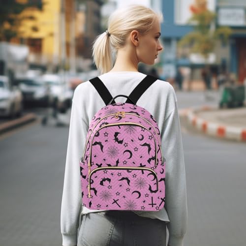 Image of Mini Backpack Bats Crosses Stars Gothic Fashion Backpack Purse for Women,Handbag Shoulder Bag Casual Daypack, Ladies Gift for College Work (S)