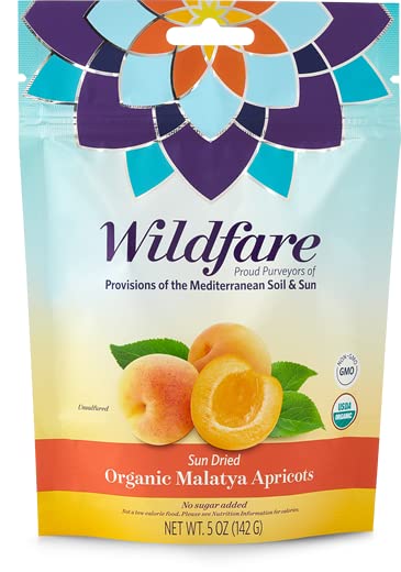 Wildfare - Albaricoques turcos orgánicos secos al sol, 5 onzas, sin OMG, sin azúcar añadida, paquete de 6