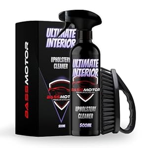 BassMotor Limpia Tapicería Textil para Asientos y Alfombrillas Coche, Limpiador Interior Tejidos de Coches con Cepillo Incluido Uso Fácil Aroma Fresco – Ultimate Interior 500ml + Cepillo