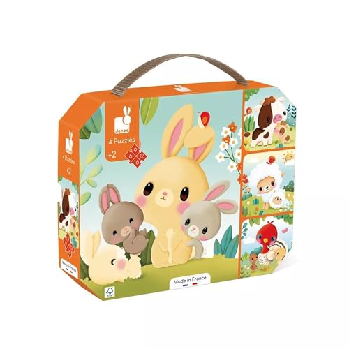 Janod - 4 Puzzles Évolutifs Animaux de la Ferme - 6-9-12-16 Pièces - Jouets Enfant - Jeux Éducatifs - Dextérité et Patience - Fabriqué en France - Dès...