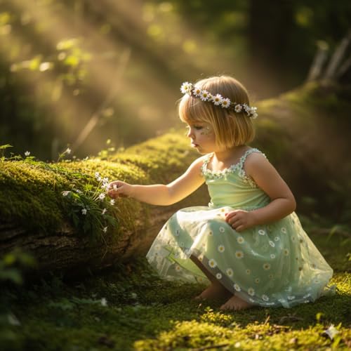Toddler Girls Daisy Tulle Dress Mint Green Flower Girl Gown for Weddings Birthdays Sleeveless Summer Sundress for Kids 18-24 Months — view 2