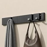 doporro Garderobenleiste Wandgarderobe mit 6 klappbaren Garderobenhaken, Aluminium Kleiderhaken Wand Schwarz, Hakenleiste mit Wandhaken für Jacken, Taschen, Flur, Bad und Küche, Wandgarderobe01 6Hs