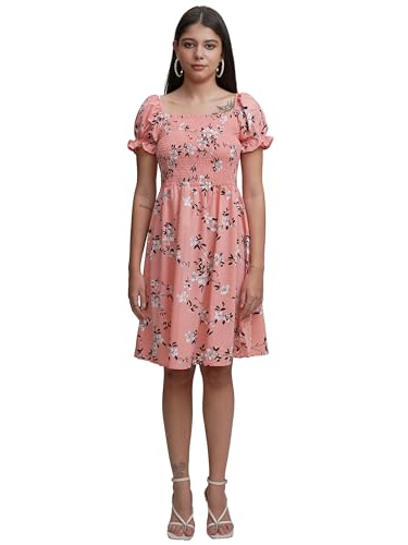 Tokyo Talkies Women Short Sleeve Square Neck Casual FIT TTJ6005925 M Coral