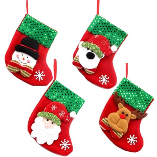4 PCS Christmas Stocking, Mini Stockings, Mini Personalised Stockings, for Kids, Rustic Farmhouse Fireplace Hanging Ornament Christmas Holiday Party Decoration