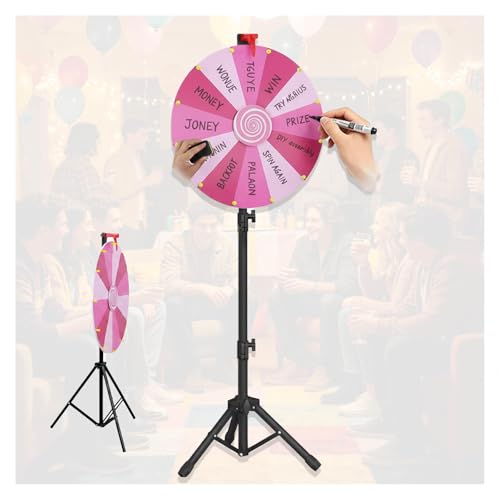 RVOWTAGL 60cm Ruleta Giratoria con Trípode Ajustable 100-200cm, Spinning Wheel for Prizes con Marcador Borrable y Borrador para Fiesta Ferias,Pink
