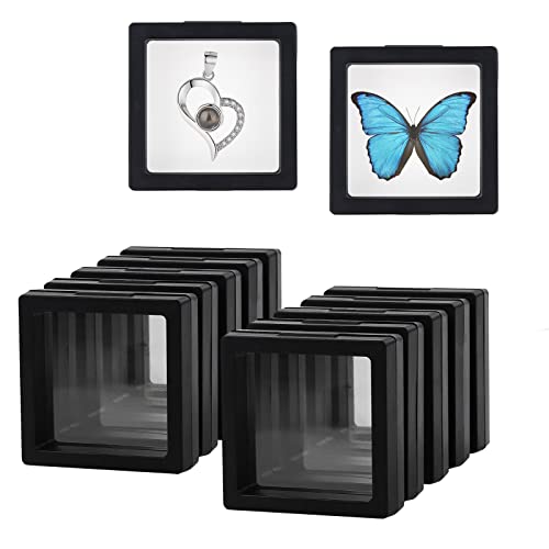 Exhibidor de Monedas, XIACIBDUS 10 Flotantes Marco Exhibidor 3D, Soporte de Exhibición de Marco para Monedas Challenge, Joyas, medallas fósiles (7x7x2cm) Negro Cover