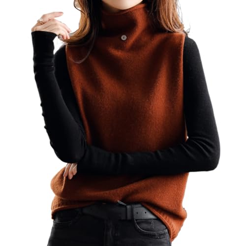 Chaleco de Punto para Mujer, suéter sin Mangas, Tops Tipo pulóver, Camiseta sin Mangas Informal de Corte Holgado (Brown,Talla única)