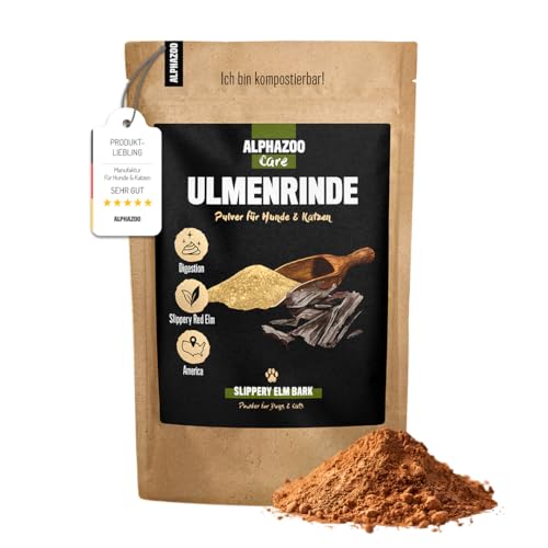 alphazoo Ulmenrinde Pulver für Hunde & Katzen 120g - Amerikanische Rotulme gemahlen - Ergänzungsfuttermittel mit Schleimstoffen - für Magen Darm und Verdauung - ohne Zusätze - Made in Germany