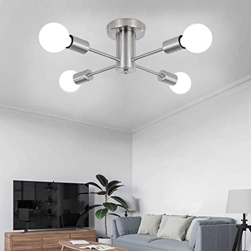 ZemSum Sputnik Ceiling Light, 4 Lights Mid Century Modern Sputnik Chandelier Brushed Nickel