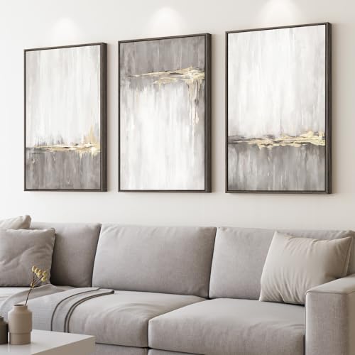 Large Framed Grey White Gold Abstract Wall Art for Living Room, 24x36 Inch by mxart - Used condition - US$142.49