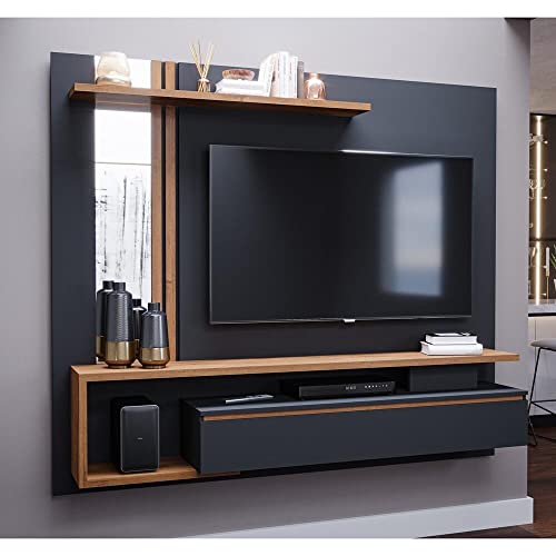 Painel Para Tv até 60 Polegadas 100% Mdf Preto Chumbo Savana 180cm Treviso Permobili Móveis Sala