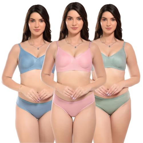 Image of SGC Women Cotton Blend Lingerie Set||Lightly Padded Wirefree Bra & Panty Set||Bridel Set for Women & Girls