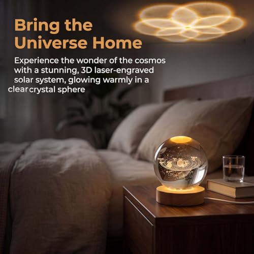 Image of 3.15 inch (80mm) Solar System Crystal Ball 3D Sun System Planets Model Globe with Wooden Base Home Decorative Ornament Astronomy Gifts for Lover Girlfriend