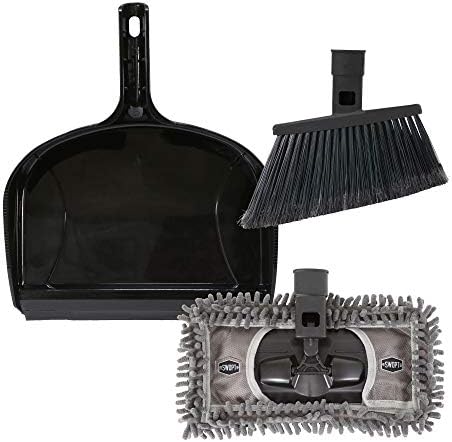 SWOPT Angled Broom Head + 12” Dust Mop Head + Plastic Dustpan – Multi-Surface Cleaning Kit Interchangeable with All SWOPT Cleaning Products for More Efficient Cleaning and Storage