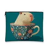 Bolsa de cosméticos floral, diseño de capibara de flores azules, bolsa de viaje para mujer, organizador portátil de lona con cremallera, bonito neceser para cualquier ocasión, Blue, 7x9 Inch, Capibara