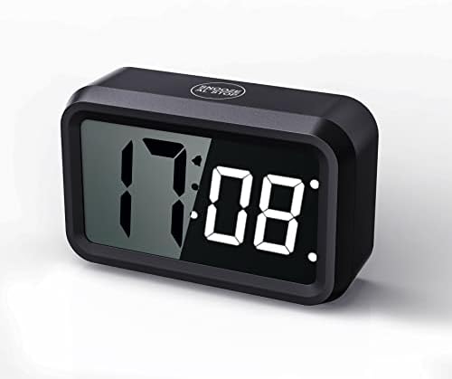 T-FAMY Alarm Clock, Digital Wall Clock, Battery Operated Clock 1.2'' LED/ 18'' LCD Auto Display, Adjustable Brightness, 12/24H, Snooze, Cordless, Small Clock for Bedroom, Travel (White-Display)