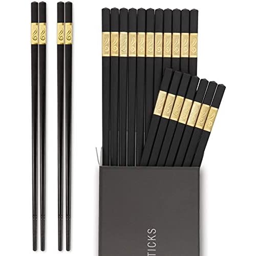 Hiware 10 Pairs Fiberglass Chopsticks – Reusable Chopsticks Dishwasher Safe, 9 1/2 Inches – Gold