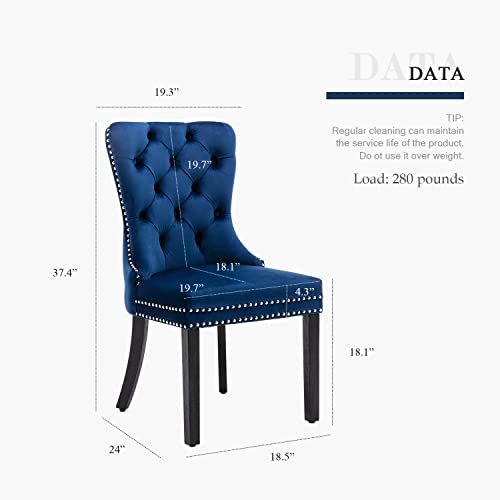 Eifizek Velvet Dining Chair Set Of 6, Tufted Dining Room Chairs With Nailhead Ring Pull Trim, Upholstered Dining Chairs With Solid Wood Legs For Kitchen Dining Room (Blue) #TOP5