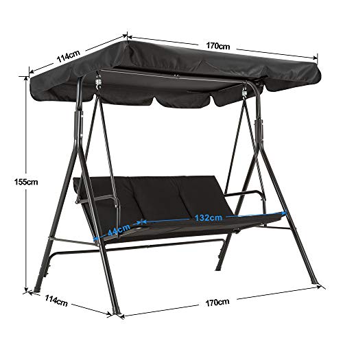 MCombo 3-Sitzer Hollywoodschaukel Gartenschaukel Gartenliege Schaukelbank 8003 (Schwarz) - 8