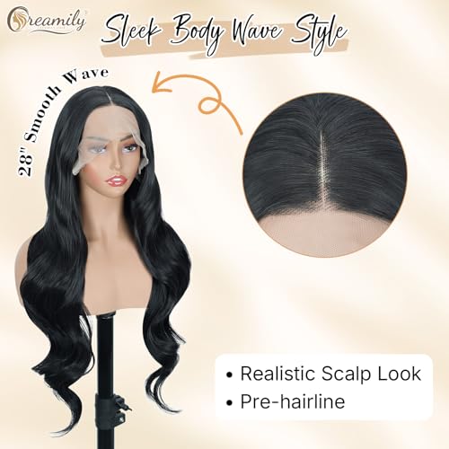 Image of Creamily 13x3 HD Synthetic Lace Front Wig,Pre Plucked Glueless Straight Wigs Natural,Heat Resistant Black Wig Soft Lightweight Synthetic Hair for Protective Styling Daily Wear