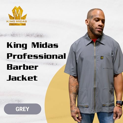 Image of King Midas Professional Barber Jacket for Men - Ultra Lightweight Short Sleeve Barber Smock