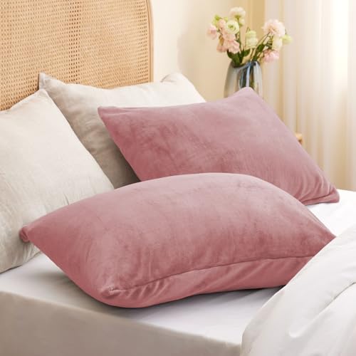 Image of BEDELITE Flannel Pillow Cases Queen Size Set of 2, Dusty Pink, 20x30 Inches