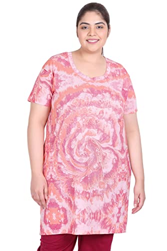 Image of RYSH Women's All-Over Printed Cotton Plus Size Longline T-Shirt with Pockets