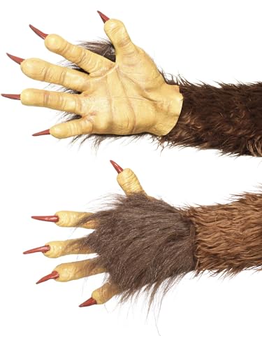 Smiffys Bestien/ Krampus-Dämon Handschuhe Braun Latex mit Fell Halloween